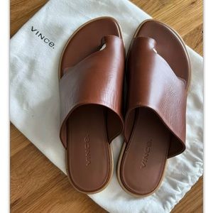 New Vince Edris Leather Sandal Slides, Cognac (Brown) Size 6